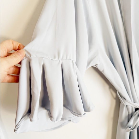 Elegant Belted Pale Blue Lightweight Day Robe w/Ruffled Hem at Sleeve, Bottom - Picture 2 of 12